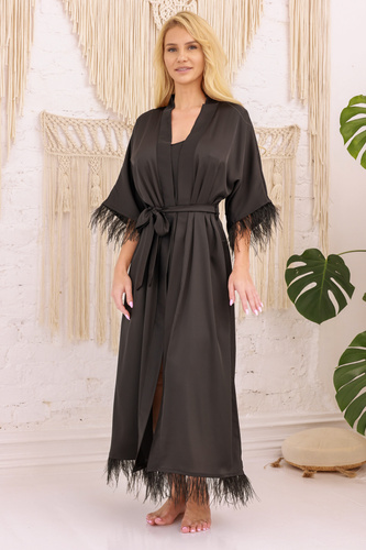 Diva Podomka Kalimo - Satin mit Federn, elegant und sinnlich, schwarz