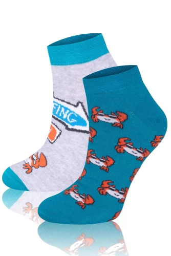 S138S Krab Socks Fußsocken Italian Fashion - türkis/orange/hell melange