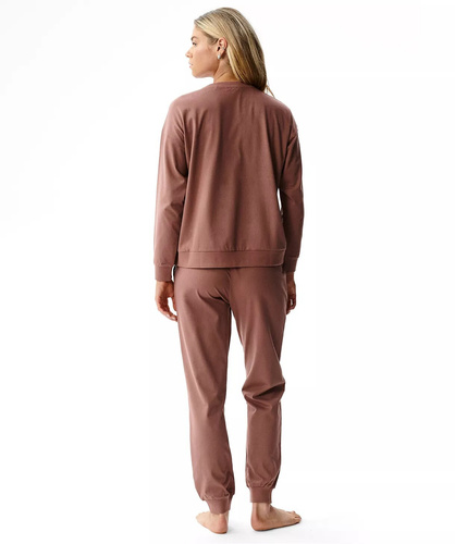 Atlantic NLP-517 Damen Schlafanzug Lang 100% Baumwolle mit Bündchen Braun