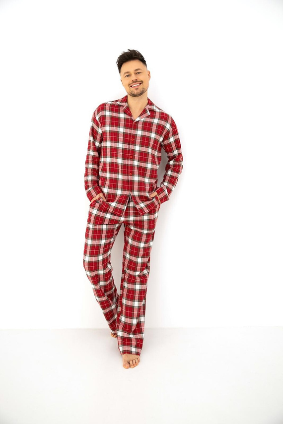 Sensis Lucas Herren-Flanell-Pyjama 100% Baumwolle Rot kariert