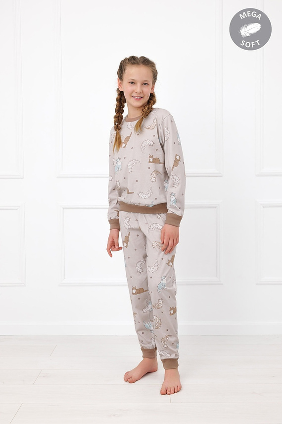 Italian Fashion Filka Kinder-Pyjama Mega Soft lang mit Katzen warm