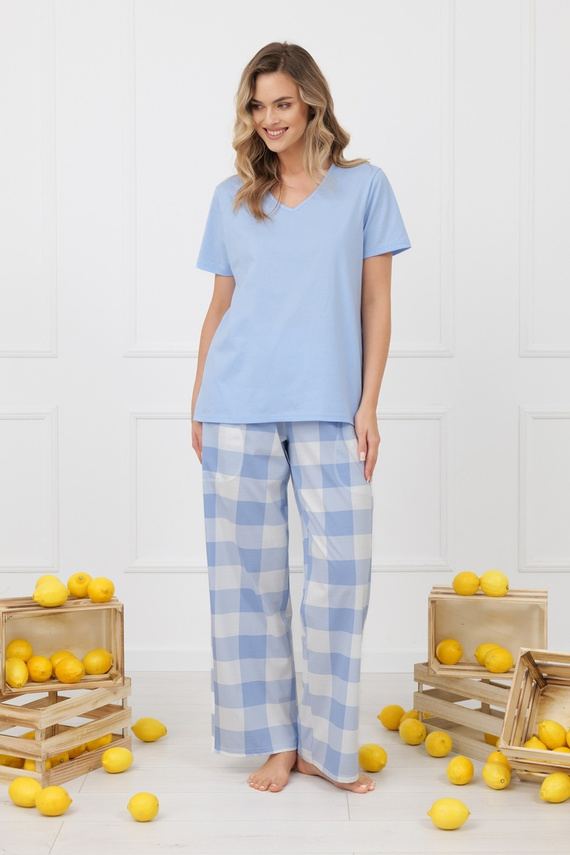 Damen Pyjama MIKA Italian Fashion 100% Baumwolle lange Hose