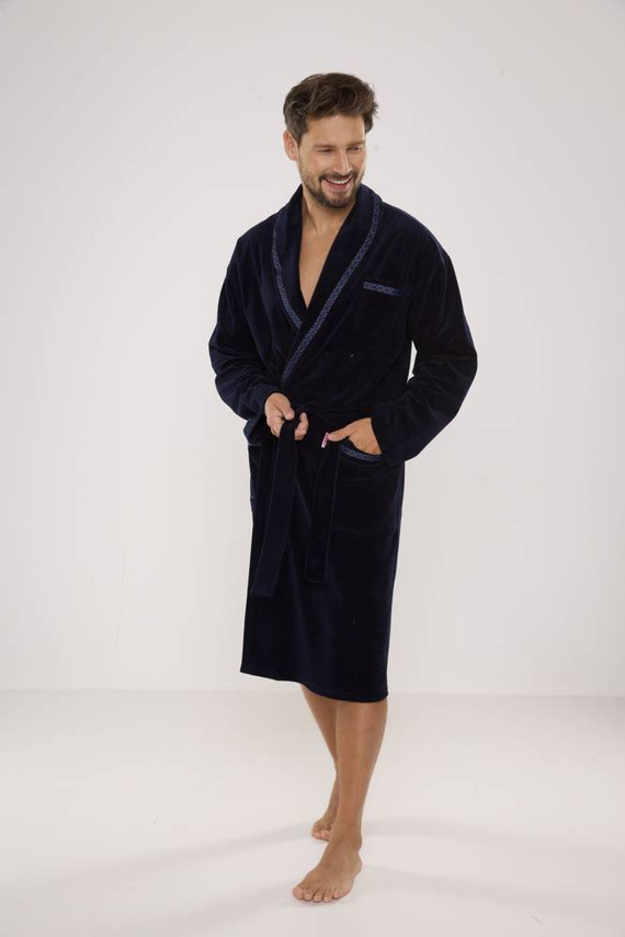 666 Ronaldo Herren Bademantel De Lafense - navy blau