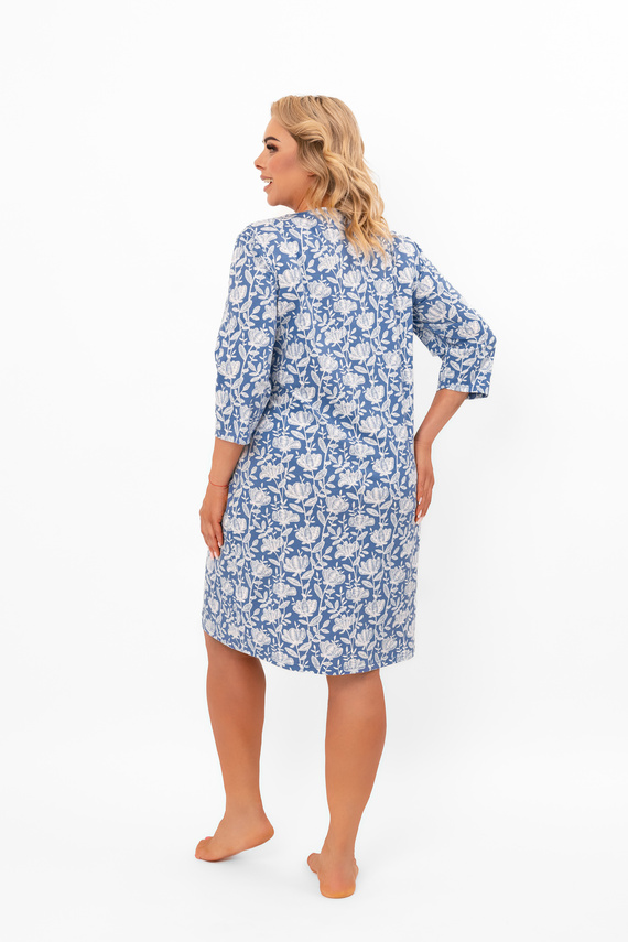 Damen Nachthemd Bisali - Baumwolle, ¾ Ärmel, Blumenmuster Italienische Mode