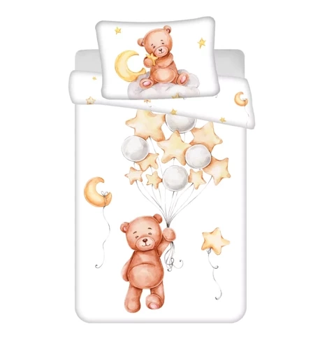 Teddybär mit Luftballons Baumwollbettwäsche für Betten Jerry Fabrics weiß/beige