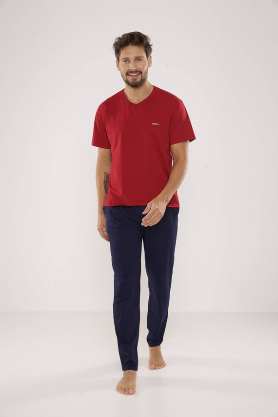 624 Kevin Forex Herren Schlafanzug - kastanienbraun - marineblau