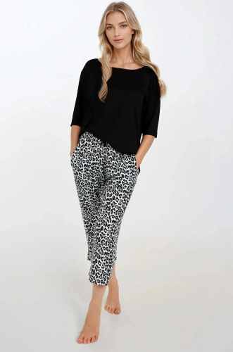 Noir Grace Momenti Per Me Damenpyjama – Viskose, Leopardenmuster, Bluse mit 3/4-Ärmeln, Hose in Übergröße