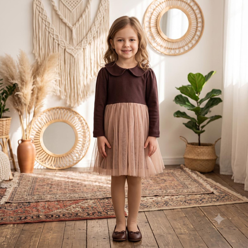 226167 Nicol HANIA Kleid mit Tüll beige braun langärmlig für Mädchen