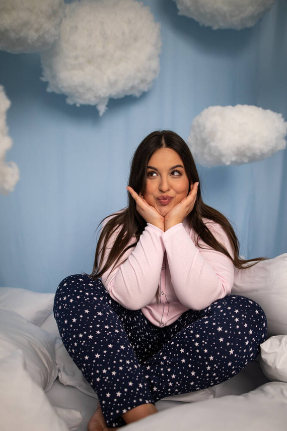 Libra Damen Schlafanzug langarm und Hose Italian Fashion - rosa/print 