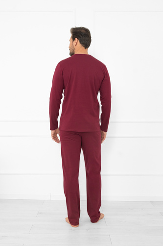 Gordo Herren Schlafanzug - klassische Baumwolle, Poloshirt und Hose mit Taschen Italian Fashion - kastanienbraun 