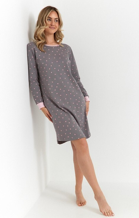 493 Cana Damen-Nachthemd, Graphit – Interlock-Baumwolle, Herzen, lange Ärmel