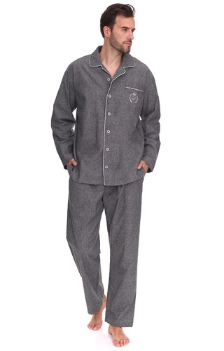 2533 Zeus Herrenpyjama L&amp;L – Baumwolle, Melange, mit Kragen und Knöpfen