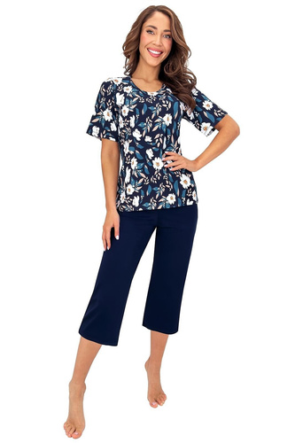 Donna Irene 3/4 Damenpyjama aus Viskose in Marineblau mit Blumenmuster