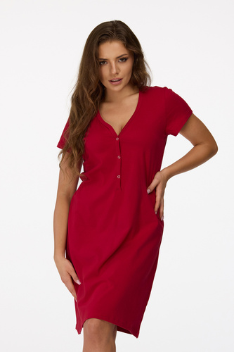 Ja. 18 Senizo Burgunderrotes Umstandsnachthemd – 100 % Baumwolle, kurze Ärmel, Druckknöpfe zum Stillen