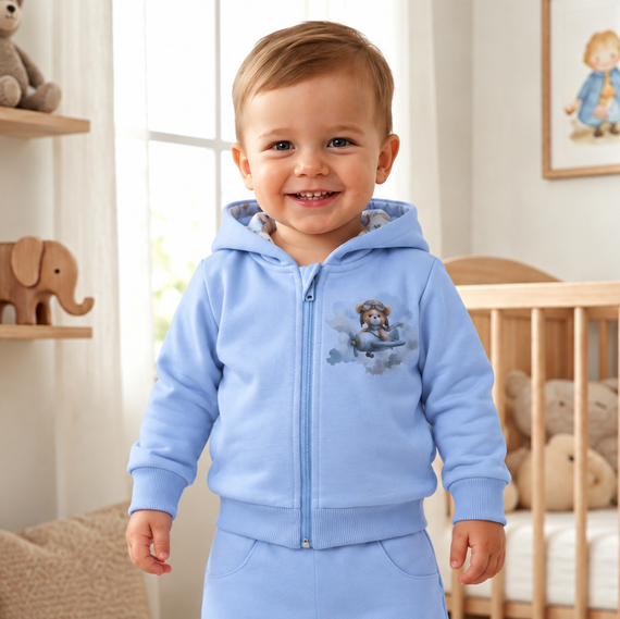 NINI Baby Bear Pilot Baby Sweatshirt aus Bio-Baumwolle mit Reißverschluss ABN-5751/BLE