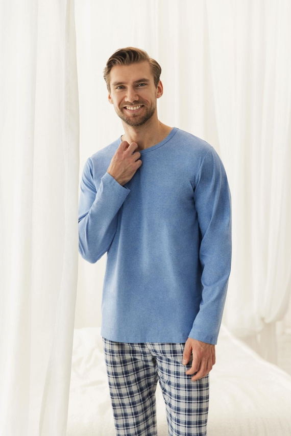 Herren-Pyjama Taro 3671 Luciano Blau Lang Baumwolle Komfort