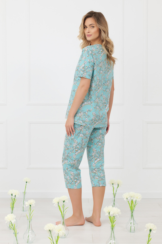 Hikari Damen Pyjama 100% Baumwolle 3/4