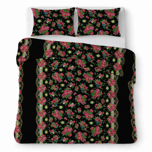 Bettwäsche aus Baumwollkrepp Set atmungsaktiv pflegeleicht black with colorful flowers
