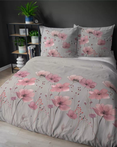 5493 B Detexpol Satin Stories Satinbettwäsche grau | 100 % Baumwolle, Satinbindung, Reißverschluss, Geschenkverpackung