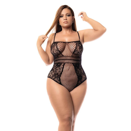 Body 1103X Fishnet Bodysuit Mapale Schwarzer Netz-Body Plus Size XL-5XL