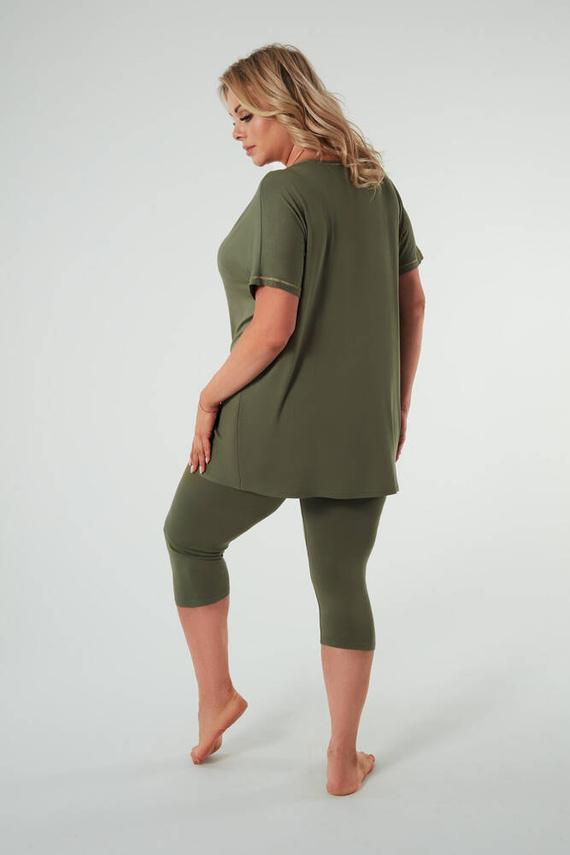 Natura Pyjamas Damen kurzarm, 3/4 Hose Italienische Mode - khaki 