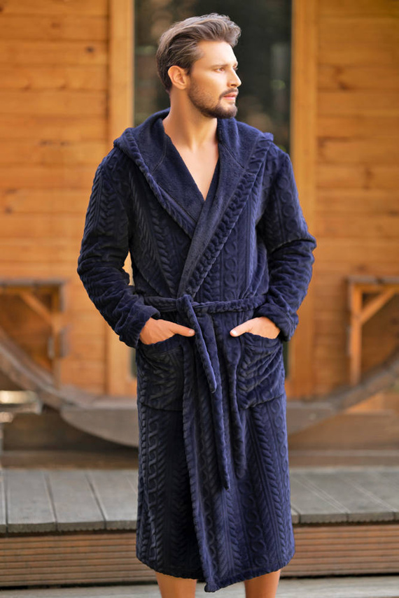 Zygmunt Herren Bademantel mit Kapuze Italian Fashion - navy blue 