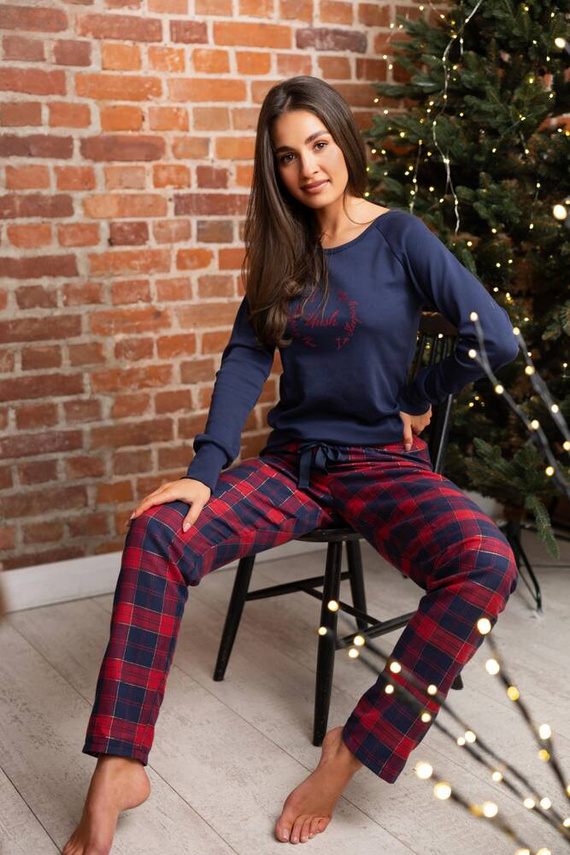 Emmeline Damenpyjama Sensis Flannel - Marineblau-Rot