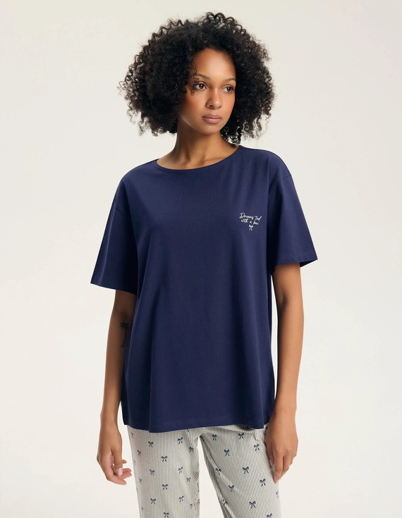 Henderson Gaela 45431 Damen-Pyjama 3/4 aus 100% Baumwolle, Steel Blue