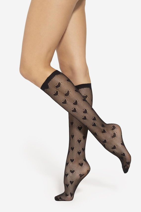Kniestrümpfe Yasmine 01 Gatta – schwarz, Ajour-Herzen, weich & elastisch