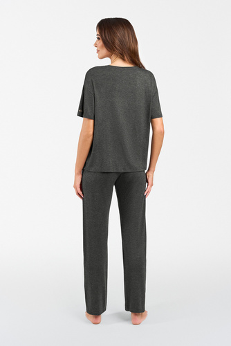 Akord Damen Set kurzarm, lange Hose Italienische Mode - dunkel meliert