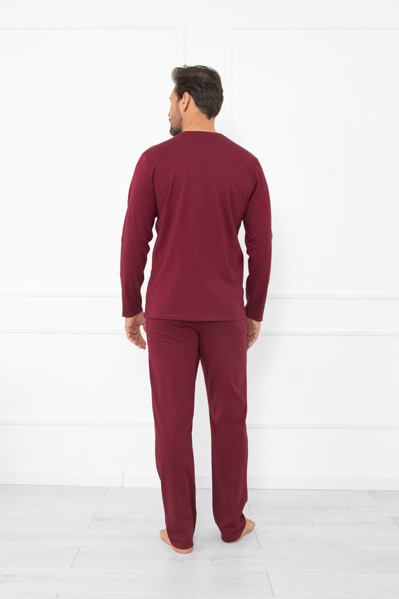 Gordo Herren Schlafanzug - klassische Baumwolle, Poloshirt und Hose mit Taschen Italian Fashion - kastanienbraun 