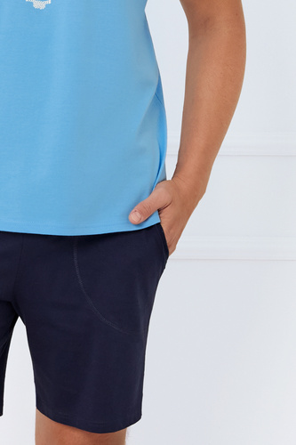 Port Herren Kurzarm-Pyjama, Shorts Italian Fashion - blau 