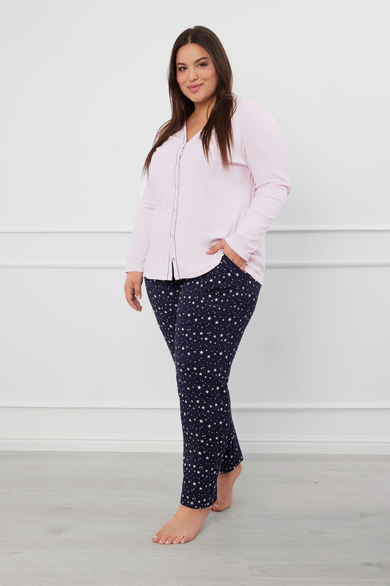 Libra Damen Schlafanzug langarm und Hose Italian Fashion - rosa/print 