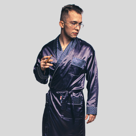 940 Forex Herren-Bademantel aus Satin - navy blau