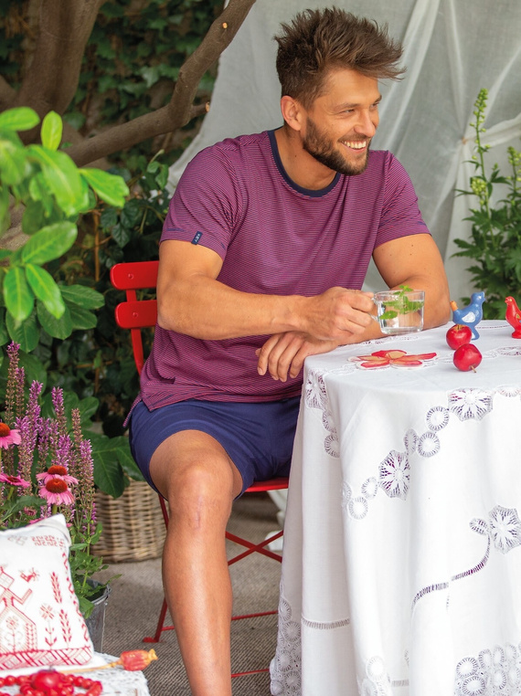 Herren Bambus Pyjama Key MNS 319 dunkelblau kurzarm bequem