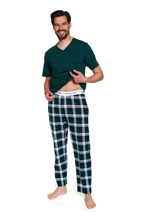 Doctor Nap 7368 – Herren-Baumwollpyjama mit V-Ausschnitt-T-Shirt | 100 % Baumwolle, polnische Produktion – Smaragd