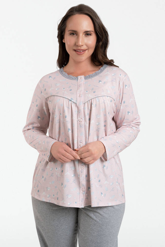 Daniela Damen Schlafanzug langarm, 3/4 Hose Italian Fashion - Druck/Melange 