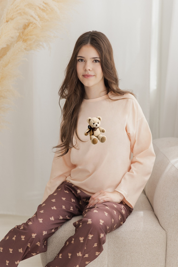 Mädchen-Pyjama Taro 3678 Lumi Morellafarben 100% Baumwolle Langarm