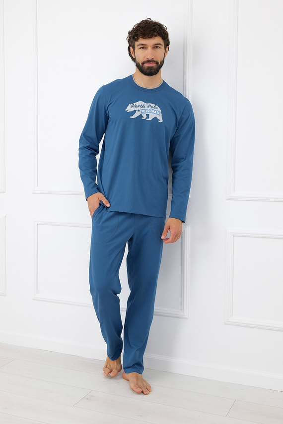 Gordo Herren Schlafanzug - klassische Baumwolle, Poloshirt und Hose mit Taschen Italian Fashion - melange