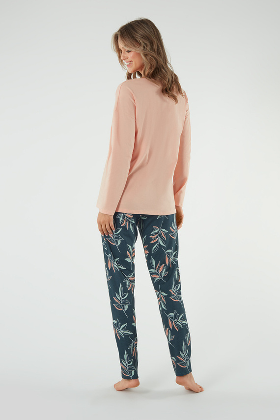 Julietta Damen Schlafanzug langarm, lange Hose Italian Fashion - lachs/print 