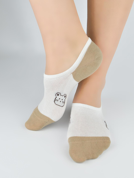 Damen Ballerina-Socken Noviti ST092 – Baumwoll-Stopper mit Silikon ecru C
