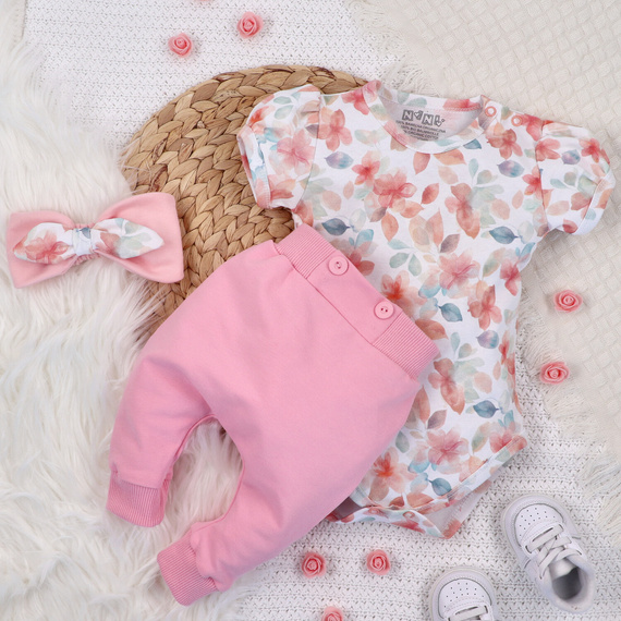 ABN-5426 Bunte Blumen Nini Jogginghose aus Bio-Baumwolle, rosa