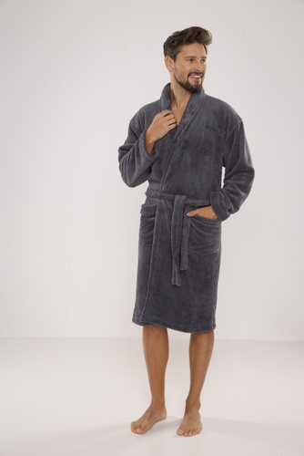 811 De Lafense Herren Plüsch-Bademantel - grau