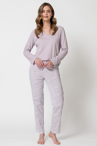 Leveza 1789 Petra Damen-Pyjama 100% Baumwolle Langarm Flieder
