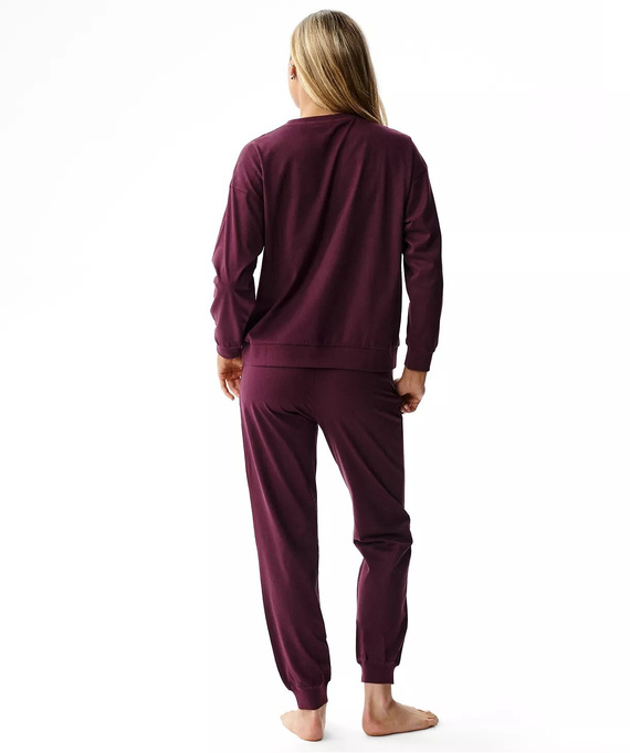 Atlantic NLP-517 Damen Schlafanzug Lang 100% Baumwolle mit Bündchen Weinrot