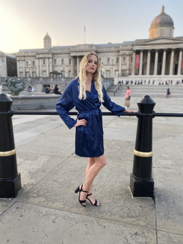 797 Klassischer Damenbademantel Forex - navy blau