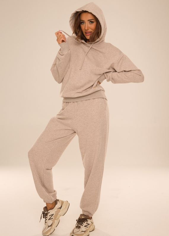 De Lafense Dune 075 Damen Baumwoll-Jogginganzug Kapuzenpullover und Hose - beige meliert