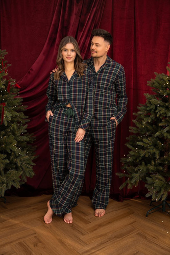 Sensis George Herrenpyjama 100% Baumwolle Flanell grün kariert