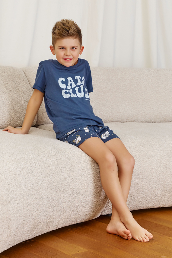7205 „Cat Club“ Unisex Doctor Nap Kinderpyjama – tiefblau