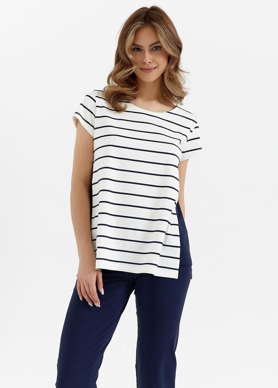 448 Cana Damenpyjama – Ecru – Marineblau